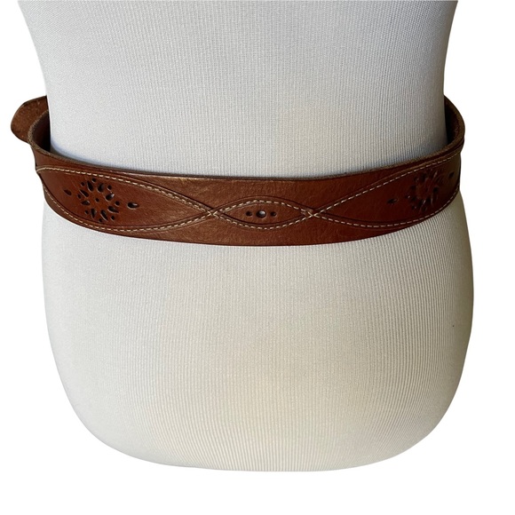 Vintage western style embroidered leather belt in chestnut brown one Size - Picture 4 of 15
